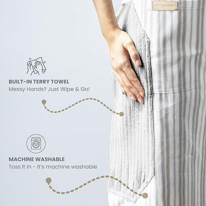 100% Cotton Kitchen Apron with 2 Pockets – Adjustable Chef Apron for Cooking Baking BBQ – Unisex Apron