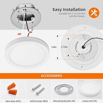 Hlite 7.5 Inch Flush Mount LED Ceiling Light with Night Light, CRI90, 15W, 1500 LM, 3000K/4000K/5000K Selectable, Flat Round LED Ceiling Light, Dimmable Bedroom Lights for Ceiling, White(2Pack)