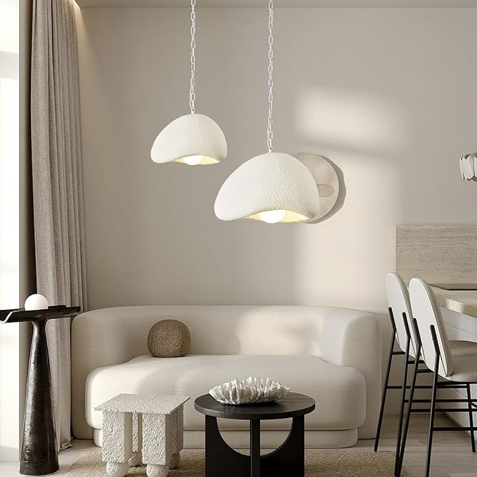 Wabi Sabi Pendant Lights,9.8in White Modern Pendant Light Resin Hanging Lamp Kitchen Island Lighting Modern Japandi Chandelier for Dining Room Bedroom Hallway Foyer