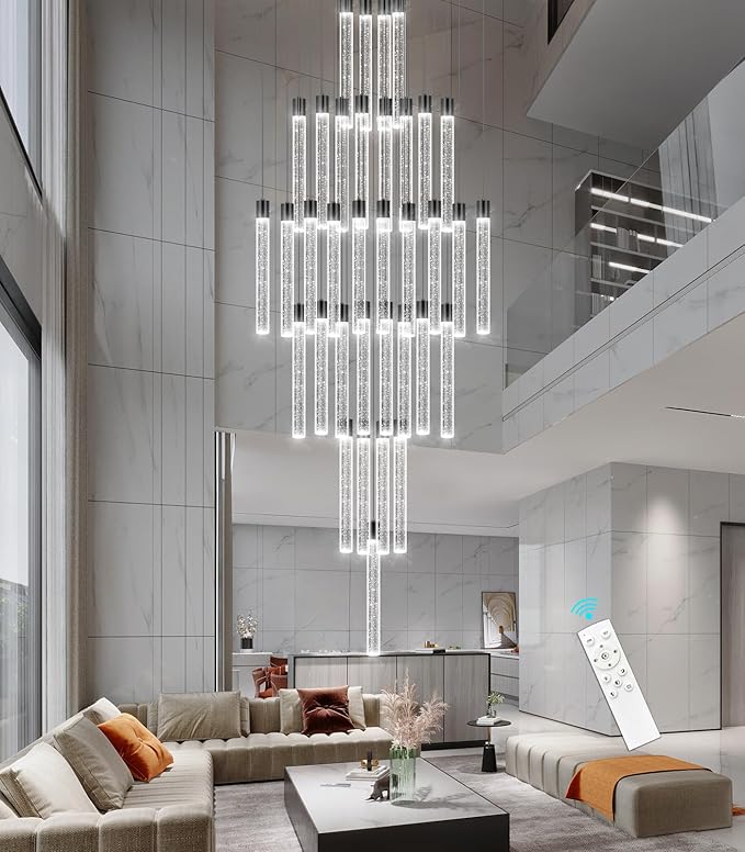 35-Light Long Large Modern Led Crystal Chandeliers Modern Spiral Chandeliers High Ceilings Chandelier for Staircase Foyer Black