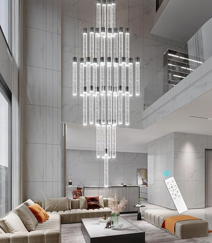 35-Light Long Large Modern Led Crystal Chandeliers Modern Spiral Chandeliers High Ceilings Chandelier for Staircase Foyer Black