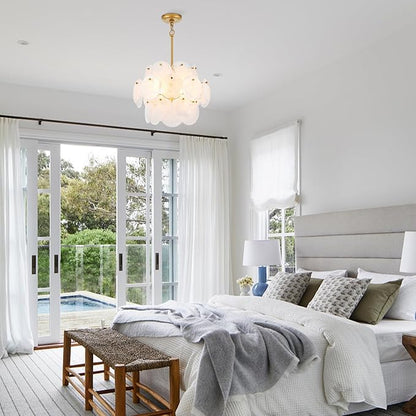 Dia 15.75 Inches Modern Glass Chandelier for Foyer, Gold Dining Room Light Fixture, Large Vintage Pendant Chandelier for Bedroom Entryway Farmhouse