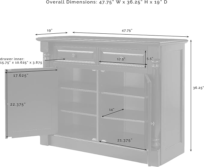 Crosley Furniture Shelby Traditional Sideboard Buffet Cabinet with Storage, White