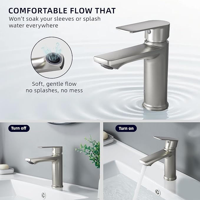 BELZ 2-Pack Brushed Nickel Bathroom Faucet, Modern Single Handle Set of 2 Sink Faucets for Single Hole Vanity, Tool-Free 15-Min Install, Spot-Resistant Finish, Pre-Installed 24" Supply Lines