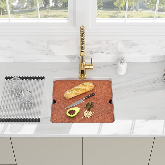 18 Inch White Undermount Sink - Beslend 18x18 White Kitchen Sink Granite Composite Bar Sink Undermount Square Sinks With Cover Small Prep Bar Workstation Sink Single Bowl Under Counter