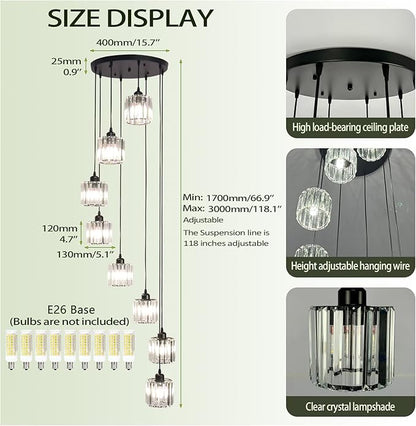 High Ceilings Long Chandeliers Modern Crystal Long Pendant Light,Long Raindrop Hanging Chandeliers,Hanging Flush Mount Chandelier Ceiling Light for Staircase Foyer Entryway 8 Lights
