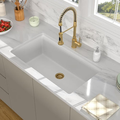 33 Inch Granite White Kitchen Sink - Beslend 33x19x10 Inch White Granite Composite Kitchen Sinks Undermount Quartz Sink Ledge Workstation Classic Under Counter Single Bowl Sink Basin