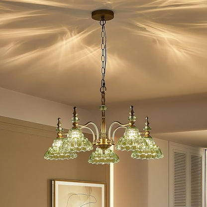 HDDFL Chandeliers Light 5 Lights Chandelier Lamp Modern Pendant Lighting Fixtures Hanging Lamps for Dining Room Entryway Living Room Bedrooms Foyer Entrance Kitchen Brass and Green