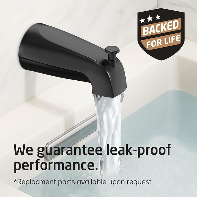 KES Leakproof All Metal Tub Spout with Diverter, 5-3/8" Bathtub Faucet Replacement with 18/8 Stainless Steel Extension Nipple, Universal Fit 3/4″, 1/2″ IPS & 1/2″ Copper Pipe, Matte Black, PTSN301-BK