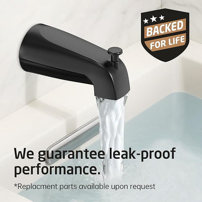 KES Leakproof All Metal Tub Spout with Diverter, 5-3/8" Bathtub Faucet Replacement with 18/8 Stainless Steel Extension Nipple, Universal Fit 3/4″, 1/2″ IPS & 1/2″ Copper Pipe, Matte Black, PTSN301-BK
