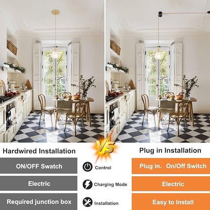 Shenmoyl Plug in Pendant Light Hanging Light Fixture Corded On/Off Switch Brass Pendant Light with Clear Tulip Glass Lampshade for Bedroom Living Room Kitchen Island