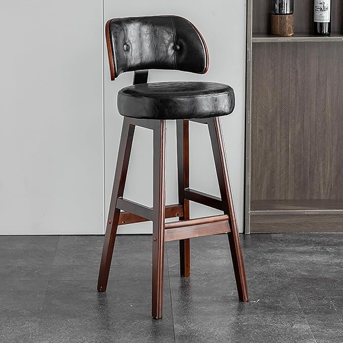 Set of 2/4 Counter Height Stools, 33" Upholstered Faux Leather with Back and Solid Wood Legs, Mid Century Chair for Kitchen Island Dining Room,Black1-Set of 2