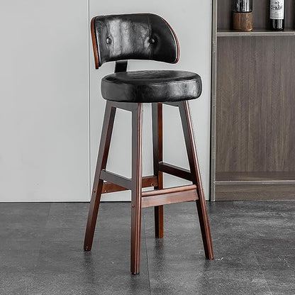 Set of 2/4 Counter Height Stools, 33" Upholstered Faux Leather with Back and Solid Wood Legs, Mid Century Chair for Kitchen Island Dining Room,Black1-Set of 2