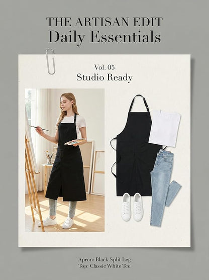 Molaxhome Split Apron with 3 Pockets,Unisex Pottery Apron with Adjustable Strap for Kitchen Ceramics