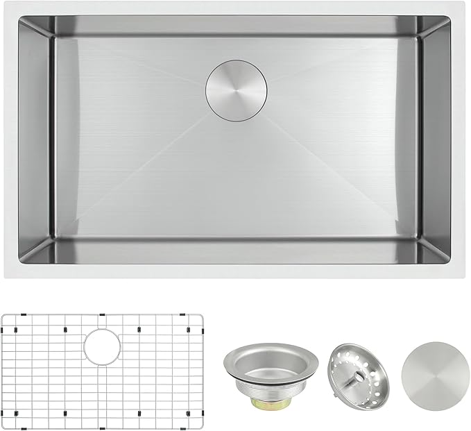 Undermount Kitchen Sink 30 X 18 inch,Single Bowl 16 Gauge Stainless Steel Undermount Kitchen Sinks