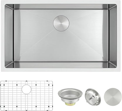 Undermount Kitchen Sink 30 X 18 inch,Single Bowl 16 Gauge Stainless Steel Undermount Kitchen Sinks