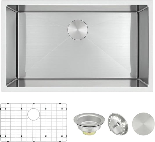Undermount Kitchen Sink 30 X 18 inch,Single Bowl 16 Gauge Stainless Steel Undermount Kitchen Sinks