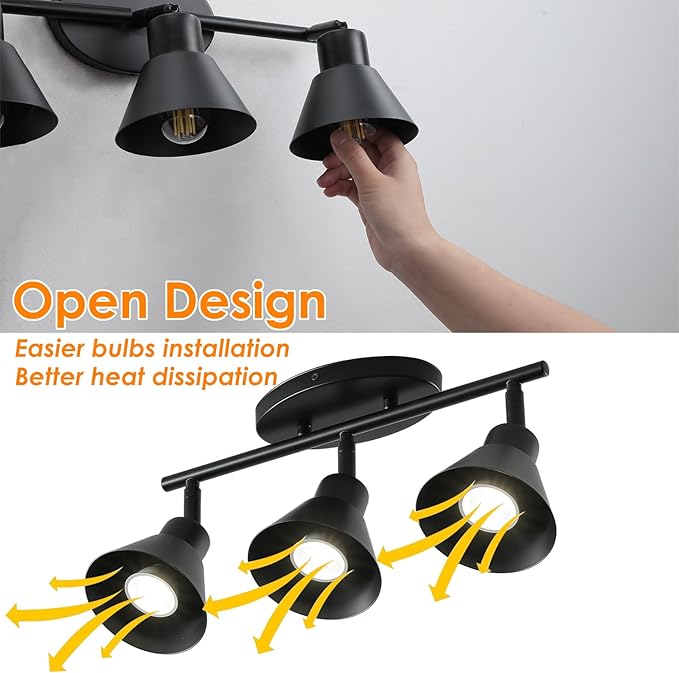 Modern 4-Light Track Lighting Fixture, Black Metal Ceiling Spotlight with Flexible Rotatable Heads, GU10 Base Directional Track Light for Kitchen, Hallway, Living Room & Gallery