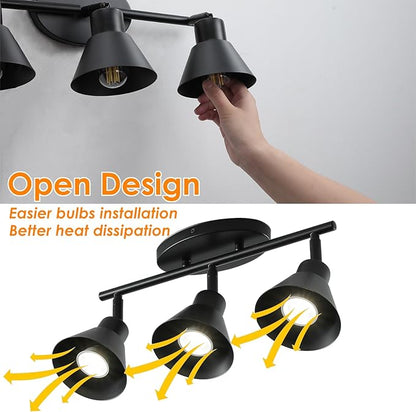 Modern 4-Light Track Lighting Fixture, Black Metal Ceiling Spotlight with Flexible Rotatable Heads, GU10 Base Directional Track Light for Kitchen, Hallway, Living Room & Gallery