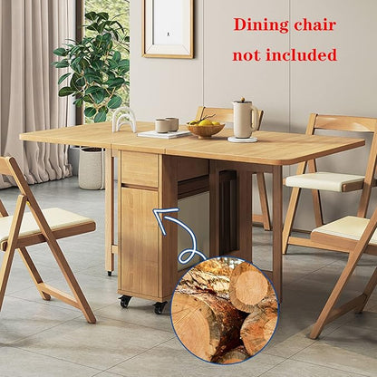 Solid Wood Extendable Dining Table with Storage Drawer Space Saving Folding Drop Leaf Table for Kitchen Dining Room