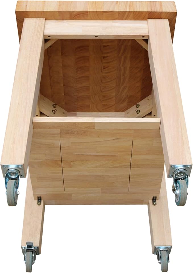 Unfinished Solid Wood Kitchen Island Cart by International Concepts – 33” Rolling Parawood Cart with Shelves, Paint or Stain to Match Any Kitchen Décor