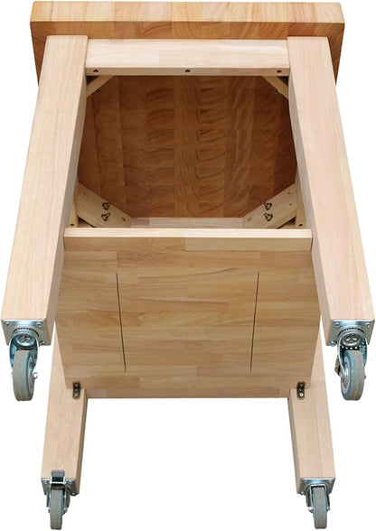 Unfinished Solid Wood Kitchen Island Cart by International Concepts – 33” Rolling Parawood Cart with Shelves, Paint or Stain to Match Any Kitchen Décor
