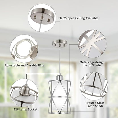 Brushed Gold Pendant Light, 7"×10" Dual-Shade Kitchen Island Lighting with Clear Glass Shade, E26 Adjustable Height 1"-61", UL Listed, for Dining Room Foyer Entryway — Bulbs Not Included