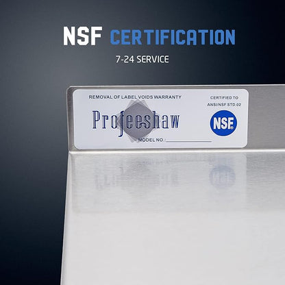 Profeeshaw NSF Stainless Steel Shelf 14” x 72”, 450 lb Commercial Shelves Wall Mounted Metal Shelving with Backsplash and 2 Brackets for Restaurant, Bar, Utility Room, Kitchen and Garage