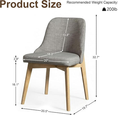 Casaphoria Set of 2 Upholstered Dining Chairs, Light Grey Fabric Kitchen Chairs with Oak Wood Legs, Modern Accent Chairs for Dining Room, Living Room or Kitchen