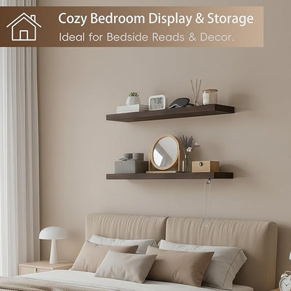 Lufia Floating Wall Shelves, Set of 2, MDF with Invisible Brackets, Modern Storage for Bedroom, Bathroom, Living Room, Kitchen (Rustic Brown, 24" W x 7" D x 1.5" H)