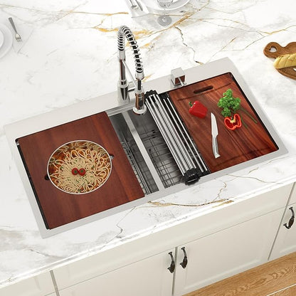 39-inch Drop In Kitchen Sink - Double Bowl 50/50 Multifunctional Workstation Large Kitchen Sink, 304 Stainless Steel 16 Gauge Above Counter Sinks for Kitchen with Mixing Bowl, 39''x22''x10''