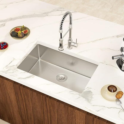 28 Inch Undermount Kitchen Sink Single Bowl 18 Guage Stainless Steel 28"x18"x9" Deep Under Counter Kitchen Sinks Basin R10 Round Corners Handmade Sink