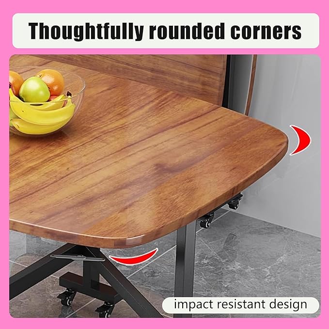 Multifunction Movable Folding Wood Kitchen Dining Table, 39in/47in Multifunction Expandable Folding Table for Small Spaces Kitchen, Bedroom, Living Room, Carbon Steel Pipe Bracket, Brown, White, black