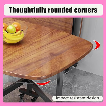 Multifunction Movable Folding Wood Kitchen Dining Table, 39in/47in Multifunction Expandable Folding Table for Small Spaces Kitchen, Bedroom, Living Room, Carbon Steel Pipe Bracket, Brown, White, black