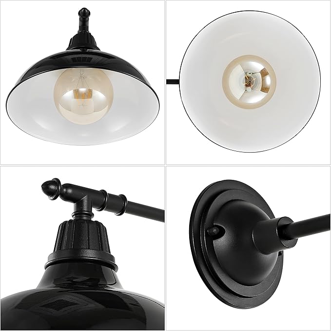JONATHAN Y 12.25" Black 1-Light Industrial Farmhouse Outdoor Sconce, Iron Wall Light with LED Bulb, Metal Bowl Shade, Vintage Porch Lamp for Entryway Patio Kitchen (JYL7615B)