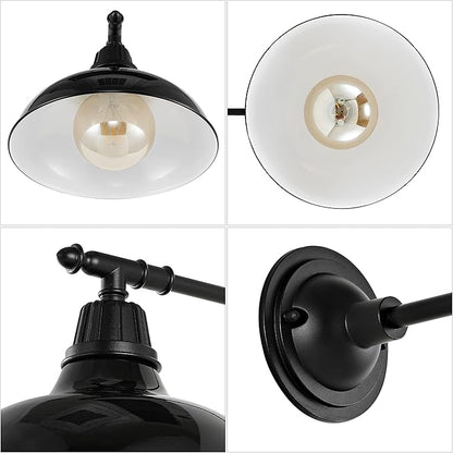 JONATHAN Y 12.25" Black 1-Light Industrial Farmhouse Outdoor Sconce, Iron Wall Light with LED Bulb, Metal Bowl Shade, Vintage Porch Lamp for Entryway Patio Kitchen (JYL7615B)