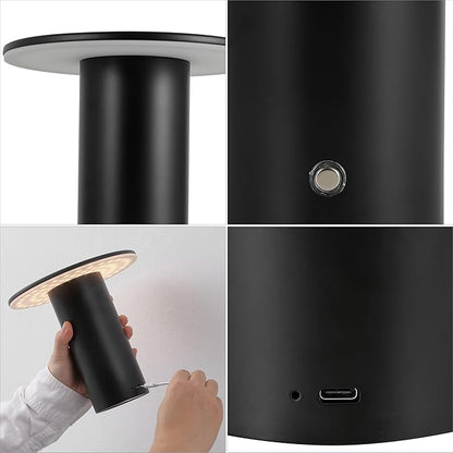 JONATHAN Y 7.5" Black Modern Rechargeable Cordless LED Table Lamp Set of 2, Dimmable Touch Sensor Nightstand Mini Lamp for Dining Living Room, Frosted Diffuser (JYL7158B-SET2)