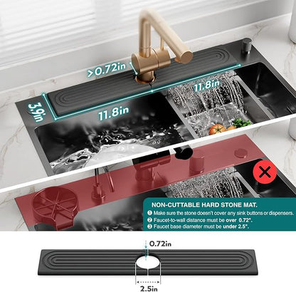 eormoe Kitchen Sink Splash Guard – Stone Faucet Mat for Kitchen Sink, Diatomite Drying Mat, Modern Kitchen & Bathroom Countertop Accessories (Dark Grey, 23.6" x 3.9")