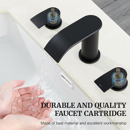 Ultimate Unicorn Black Bathroom Sink Faucet 3 Hole - 8 Inch Rv Vanity Lavatory Utility Faucets Centerset - 2 Handle Restroom Modern Matte Black Bathroom Faucet Widespread with Pop Up Drain