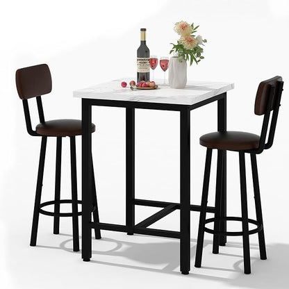Recaceik 3 Piece Pub Dining Set, 24" Square Kitchen Table and Chairs Set with 2 PU Leather Upholstered Stools, Pub Table and Chairs Set for Breakfast Nook Living Room Small Space Restaurant