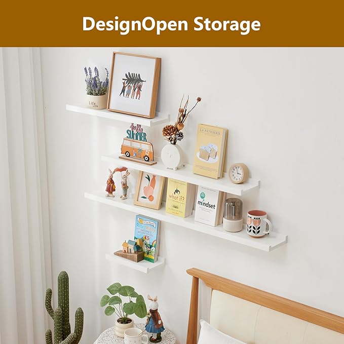 Oak Floating Shelves White for Wall 12 Inch (Upgrade Width 6"), Natural Wood Wall Shelves Display Picture Ledge Shelf for Living Room Bedroom Bathroom Kitchen Office Decor and Storage
