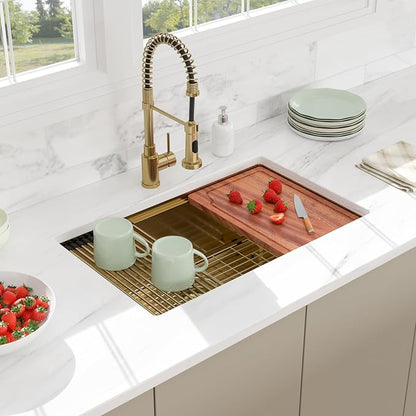 30x19 Undermount Gold Kitchen Sink - Beslend Stainless Steel Ledge Workstation Kitchen Sinks Gold Sink 16 Gauge Single Bowl Undermount Basin