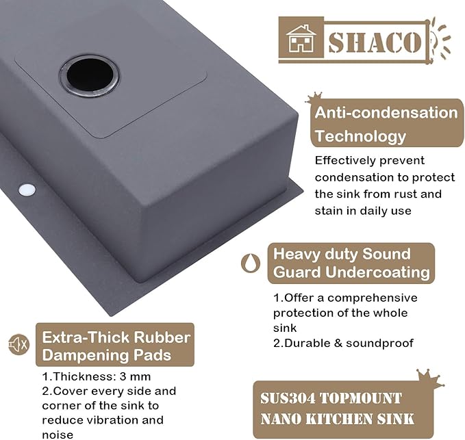 SHACO 28 Inch Black Drop In Kitchen Sink, Gunmetal Black Stainless Steel Top Mount RV Laundry Utility 9 Inch Deep Single Bowl Basin Wet Bar Prep Sink