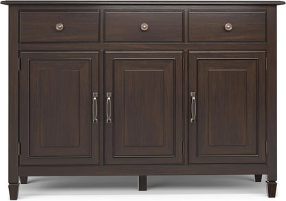 SIMPLIHOME Connaught 51-inch Wide Solid Wood Storage Cabinet in Chestnut Brown for the Entryway, Mudroom, 3 Drawers and Adjustable Shelves, Traditional Style, Space-Saving Design
