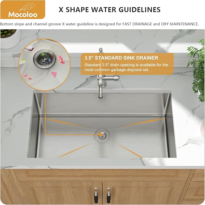30 Inch Undermount Kitchen Sink - Mocoloo 30x18 Stainless Steel Kitchen Sink 16 Gauge Under Counter 10" Deep Single Bowl Handmade Sinks
