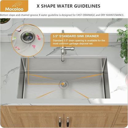 30 Inch Undermount Kitchen Sink - Mocoloo 30x18 Stainless Steel Kitchen Sink 16 Gauge Under Counter 10" Deep Single Bowl Handmade Sinks