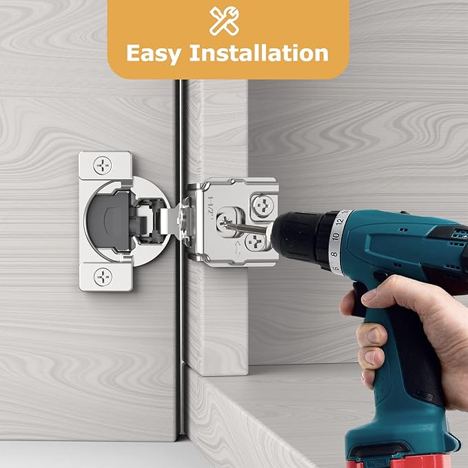 Furniware 60 Pieces 1-1/2 inch Overlay Soft Close Cabinet Hinges for Face Frame Cabinet, Stainless Steel, 105° Opening Angle, Concealed Self Closing Door Hinges- 3 Way Adjustment
