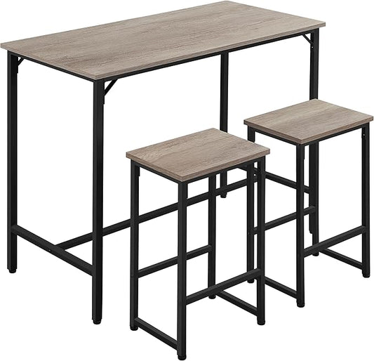 Topeakmart Kitchen Bar Table Set, 3 Piece Dining Table Set, Rectangular Pub Breakfast Table Set, Counter Height with Bar Stools for Dining Room, Apartment, Small Space
