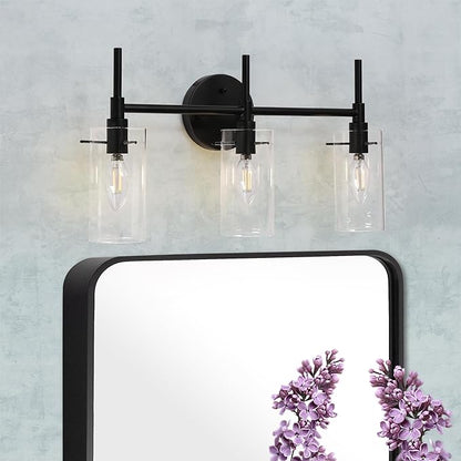 classy leaves 3 Light Bathroom Light Fixtures, Matte Black Bathroom Vanity Light, Modern Farmhouse Bathroom Lights Over Mirror, Black Bathroom Wall Lights with Glass Shades for Bedroom, Living Room