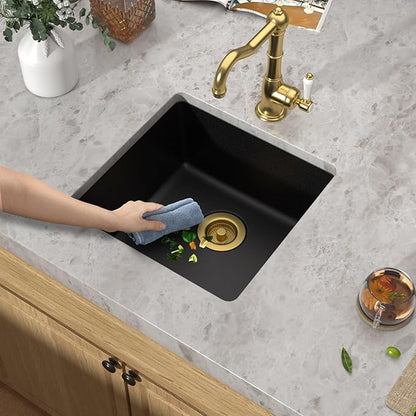 17x17 Black Undermount Bar Sink - Granite Composite Classic Quartz Single Bowl Wet Prep Sink Basin for RV, Kitchen Bar, Boat, and Outdoor #TLGU-132
